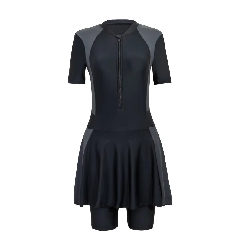 Tunic Split Swimwear Women Two Piece Summer Short Sleeve Swimsuit Vocation Beachwear Modest Bathing Suit Zipper Surfing Suit 5XL